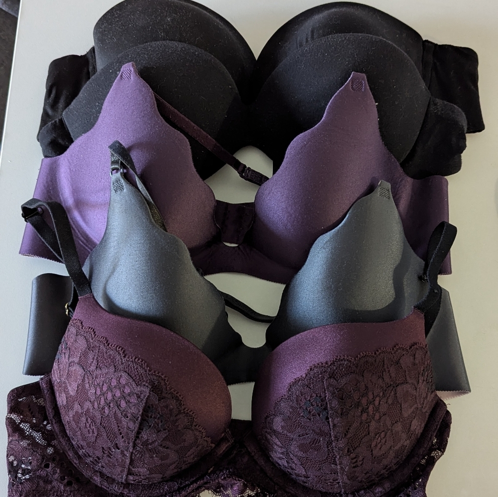 assorted X5 Elegant Lace Trimmed Bra Set - Black, Purple, Gray 32C & 34A